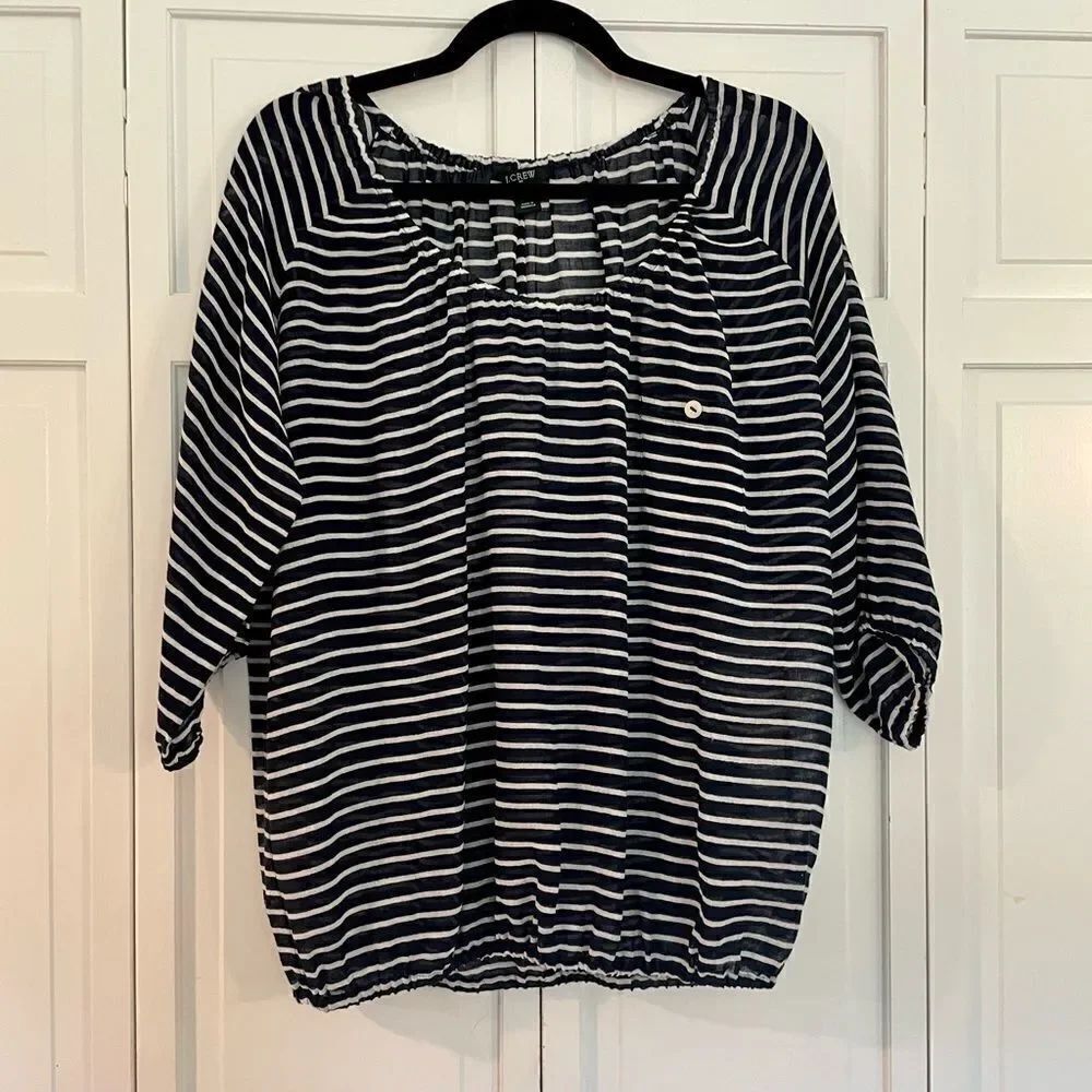 J.crew striped navy and white blousy top size small